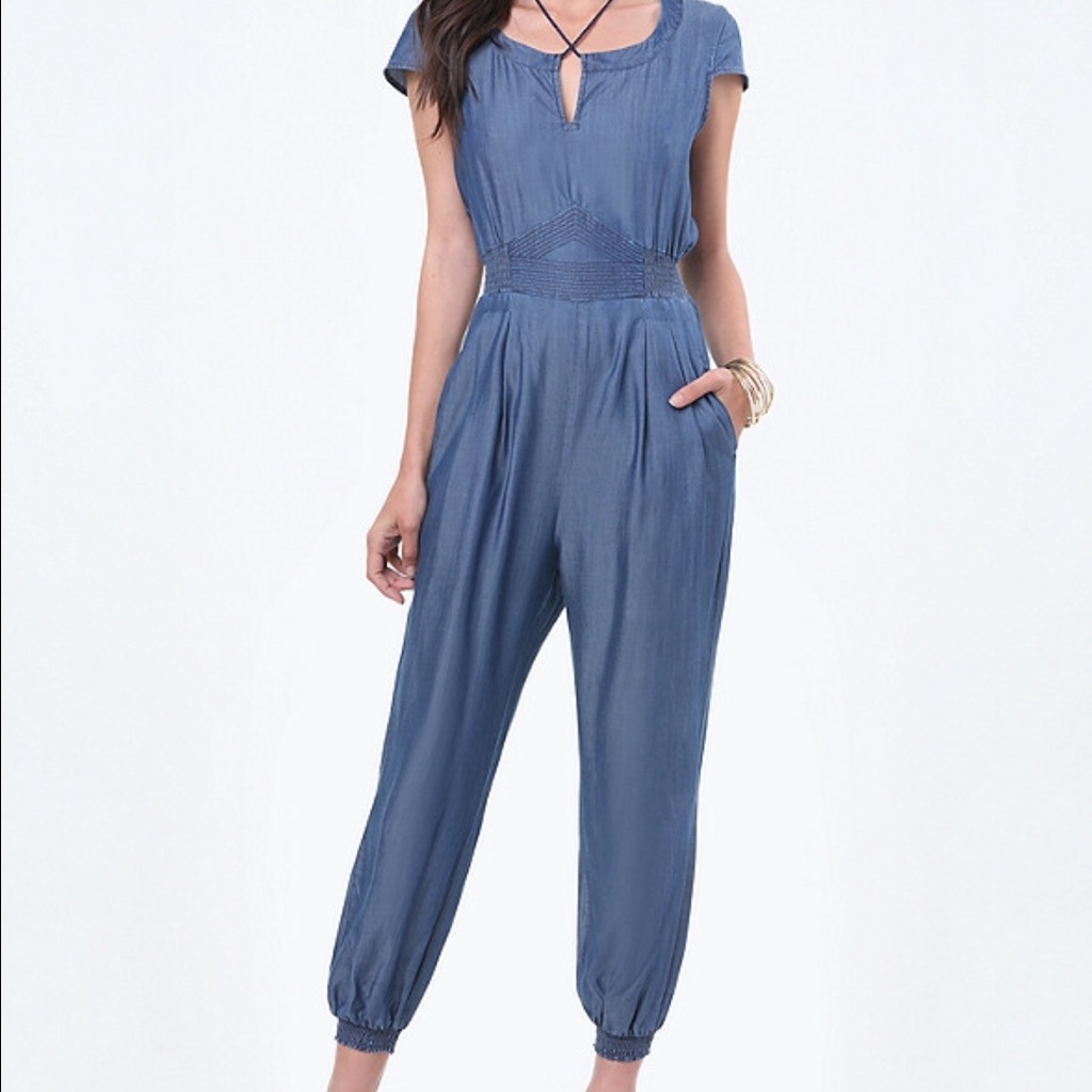Bebe Washed Indigo Jumpsuit Sz Xs